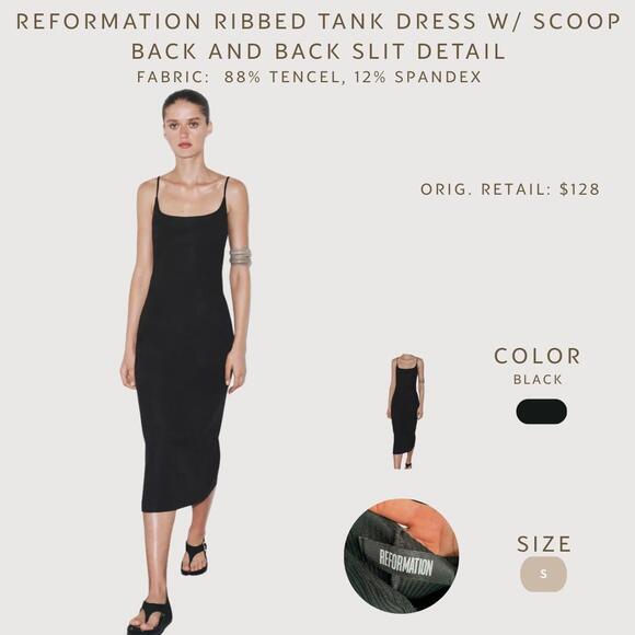 Reformation Dresses & Skirts - Reformation Ribbed TENCEL Tank Midi Dress Scoop Back Black Size S